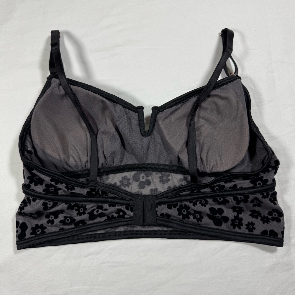 Victoria's Secret PINK Bralette Black Daisy Whimsigoth Floral Mesh V-Wire Small - Picture 3 of 4